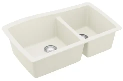 Karran 34" Undermount Quartz Composite Kitchen Sink, 60/40 Double Bowl, White, QU-721-WH