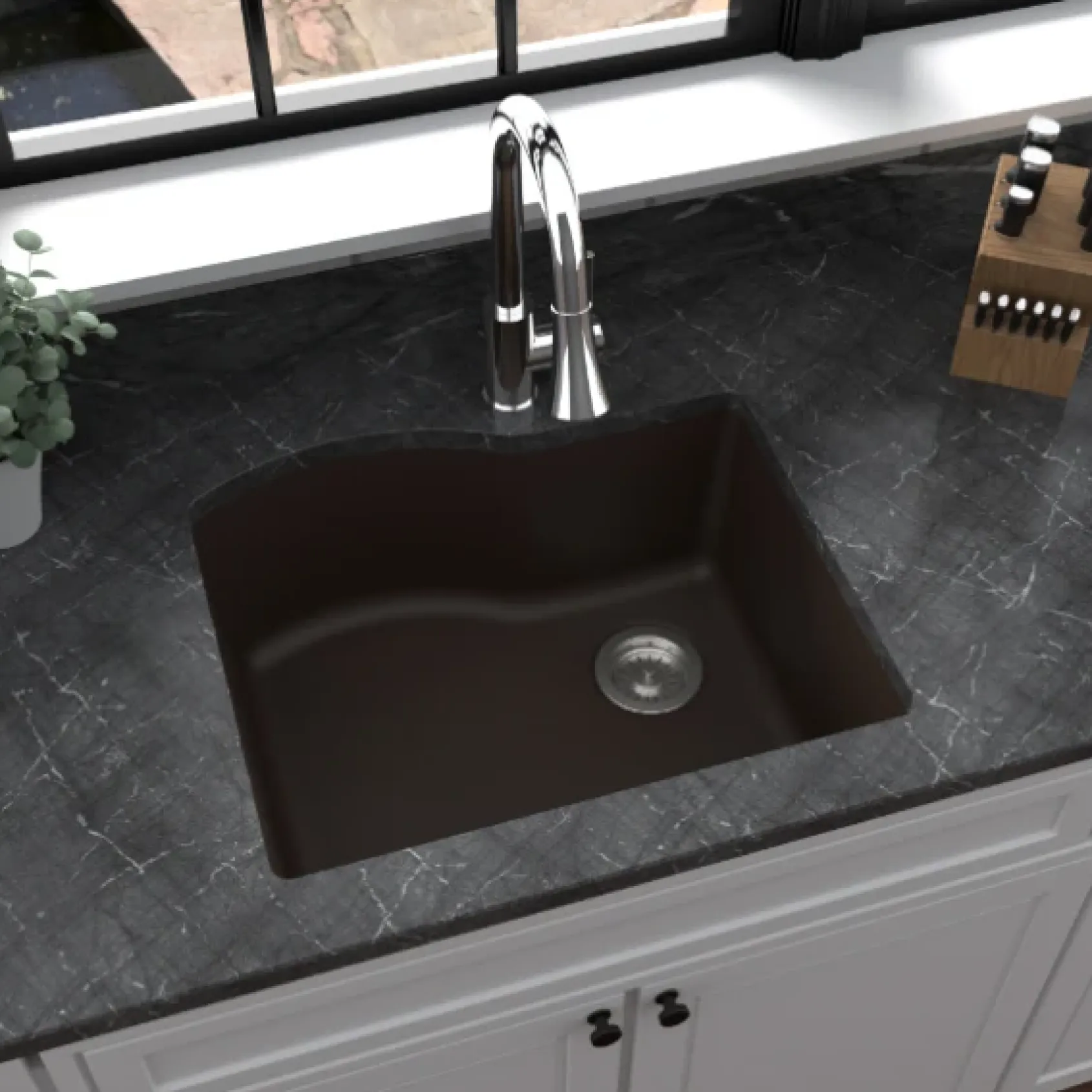 Karran 24" Undermount Quartz Composite Kitchen Sink, Brown, QU-671-BR