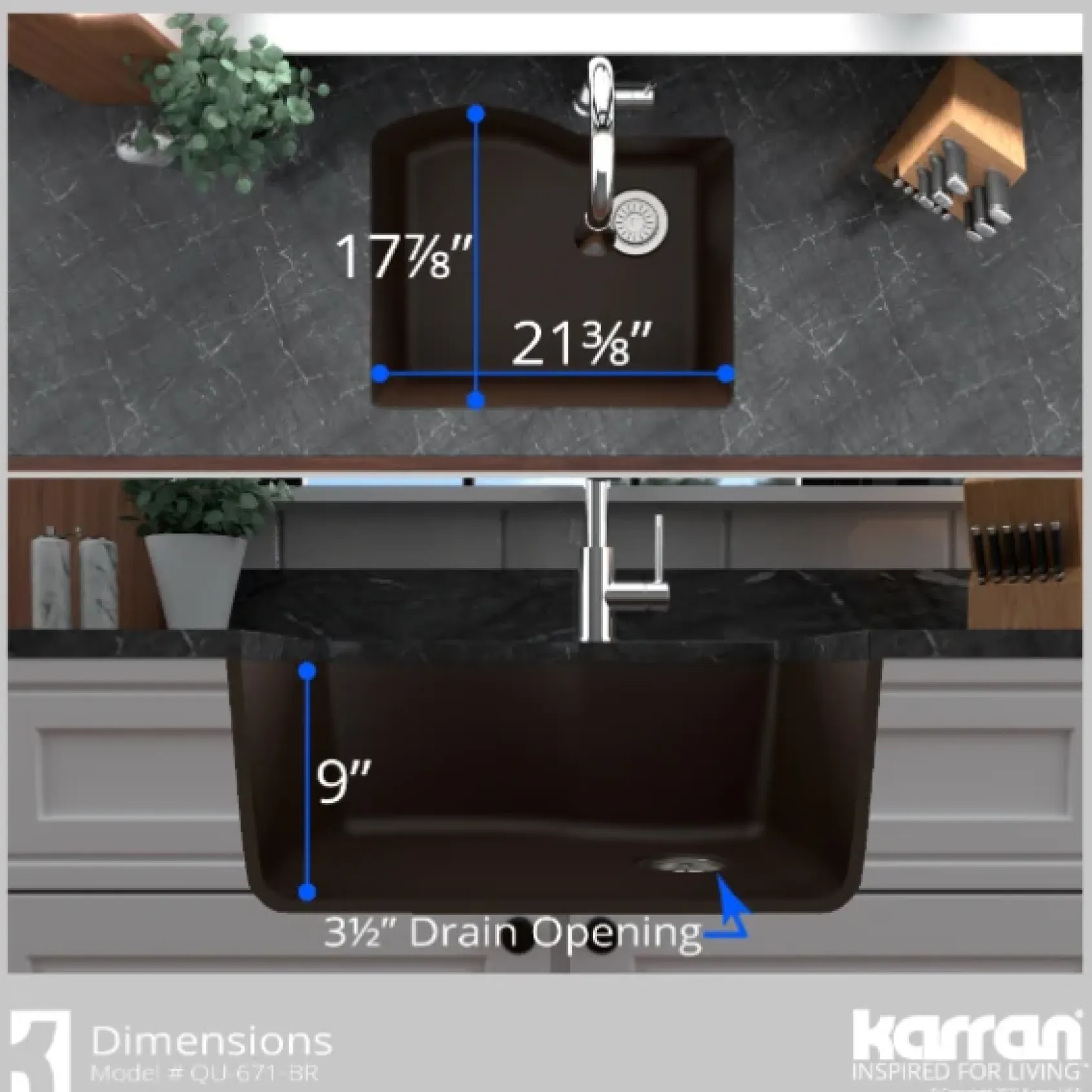 Karran 24" Undermount Quartz Composite Kitchen Sink, Brown, QU-671-BR