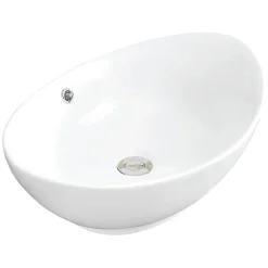 Karran 22.875" x 14.875" Oval Vessel Vitreous China ADA Bathroom Sink with Faucet and Accessories, White, VC301WH412ORB