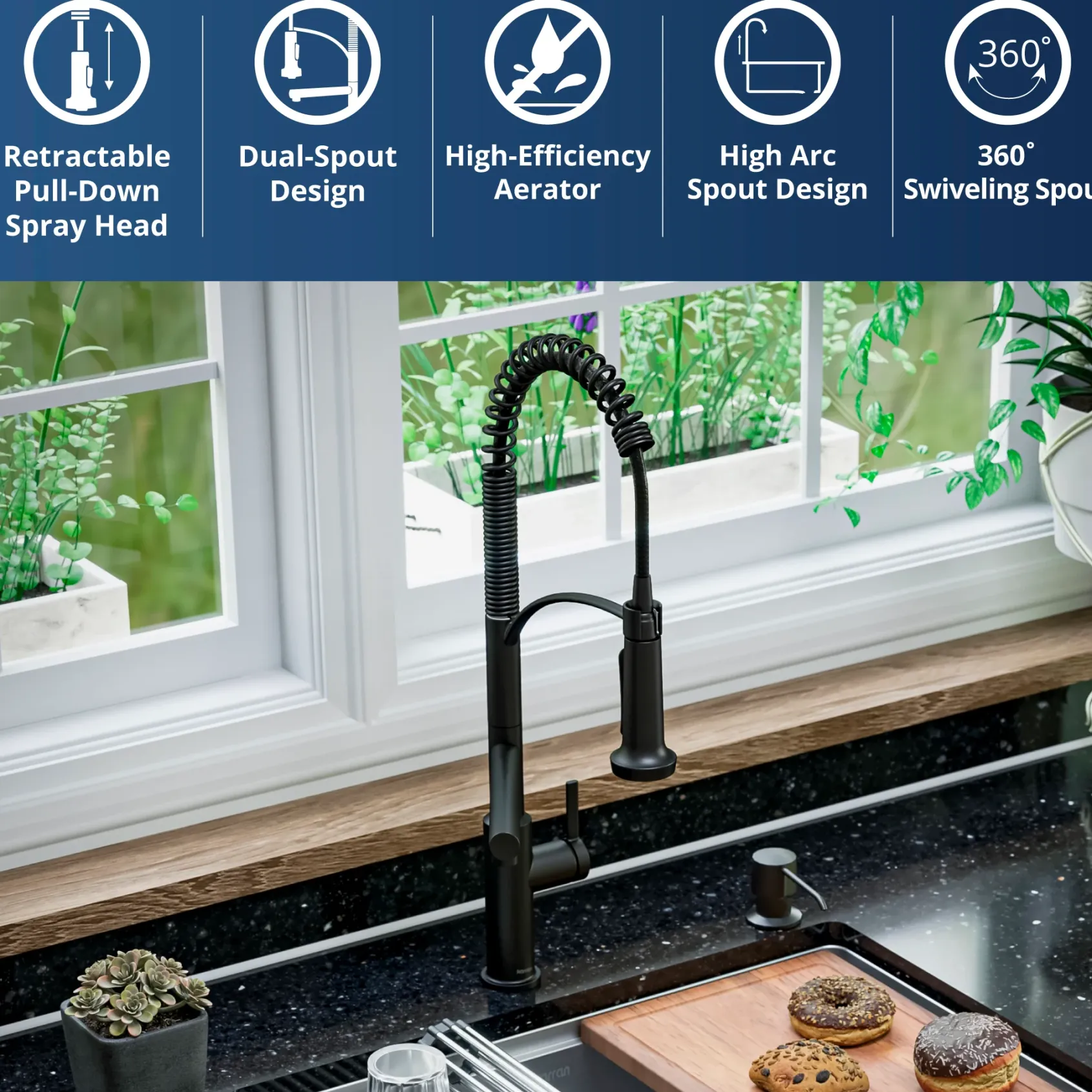 Karran Adlington 1.8 GPM Single Lever Handle Lead-free Brass ADA Kitchen Faucet, Pull-Down, Matte Black, KKF360MB