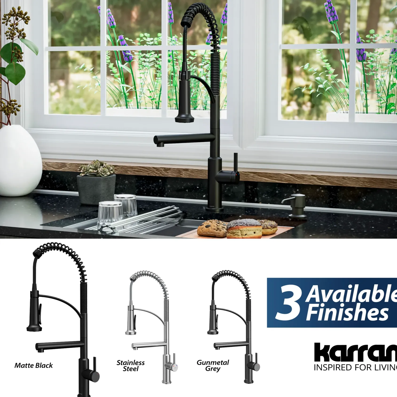 Karran Adlington 1.8 GPM Single Lever Handle Lead-free Brass ADA Kitchen Faucet, Pull-Down, Matte Black, KKF360MB