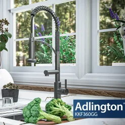 Karran Adlington 1.8 GPM Single Lever Handle Lead-free Brass ADA Kitchen Faucet, Pull-Down, Gunmetal Grey, KKF360GG