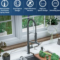 Karran Adlington 1.8 GPM Single Lever Handle Lead-free Brass ADA Kitchen Faucet, Pull-Down, Gunmetal Grey, KKF360GG