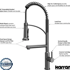 Karran Adlington 1.8 GPM Single Lever Handle Lead-free Brass ADA Kitchen Faucet, Pull-Down, Gunmetal Grey, KKF360GG