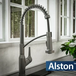 Karran Alston 1.8 GPM Single Lever Handle Lead-free Brass ADA Touchless Kitchen Faucet, Pull-Down, Gunmetal Grey, KKF215GG