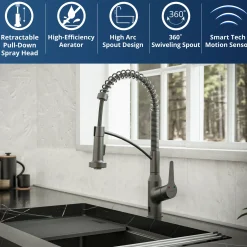 Karran Alston 1.8 GPM Single Lever Handle Lead-free Brass ADA Touchless Kitchen Faucet, Pull-Down, Gunmetal Grey, KKF215GG