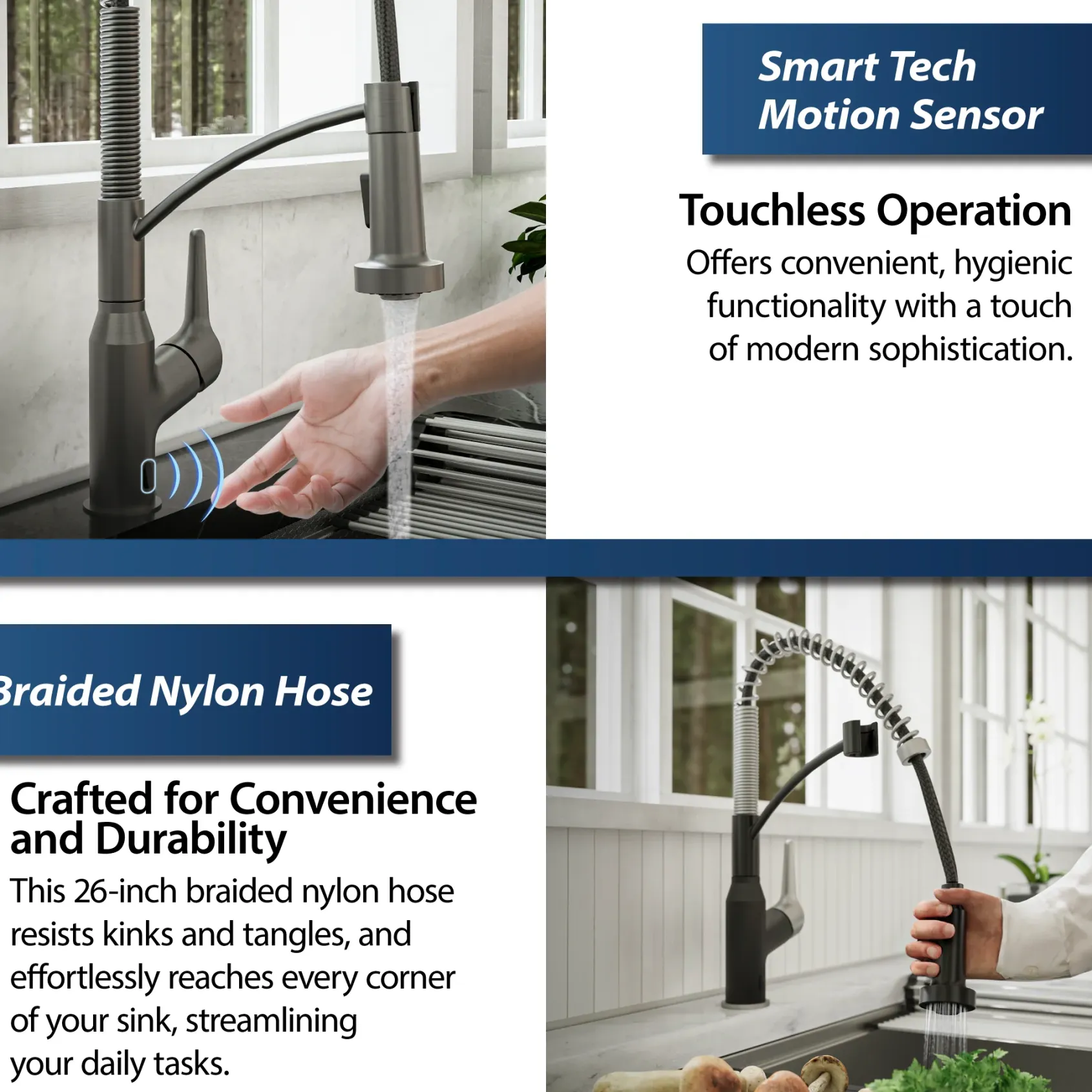 Karran Alston 1.8 GPM Single Lever Handle Lead-free Brass ADA Touchless Kitchen Faucet, Pull-Down, Gunmetal Grey, KKF215GG
