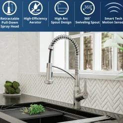 Karran Alston 1.8 GPM Single Lever Handle Lead-free Brass ADA Touchless Kitchen Faucet, Pull-Down, Oil Rubbed Bronze, KKF215SS