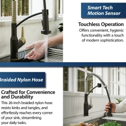 Karran Alston 1.8 GPM Single Lever Handle Lead-free Brass ADA Touchless Kitchen Faucet, Pull-Down, Matte Black & Brushed Gold, KKF215MBBG
