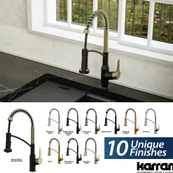 Karran Alston 1.8 GPM Single Lever Handle Lead-free Brass ADA Touchless Kitchen Faucet, Pull-Down, Matte Black & Brushed Gold, KKF215MBBG