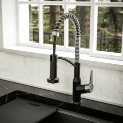 Karran Alston 1.8 GPM Single Lever Handle Lead-free Brass ADA Touchless Kitchen Faucet, Pull-Down, Matte Black & Stainless Steel, KKF215MBSS
