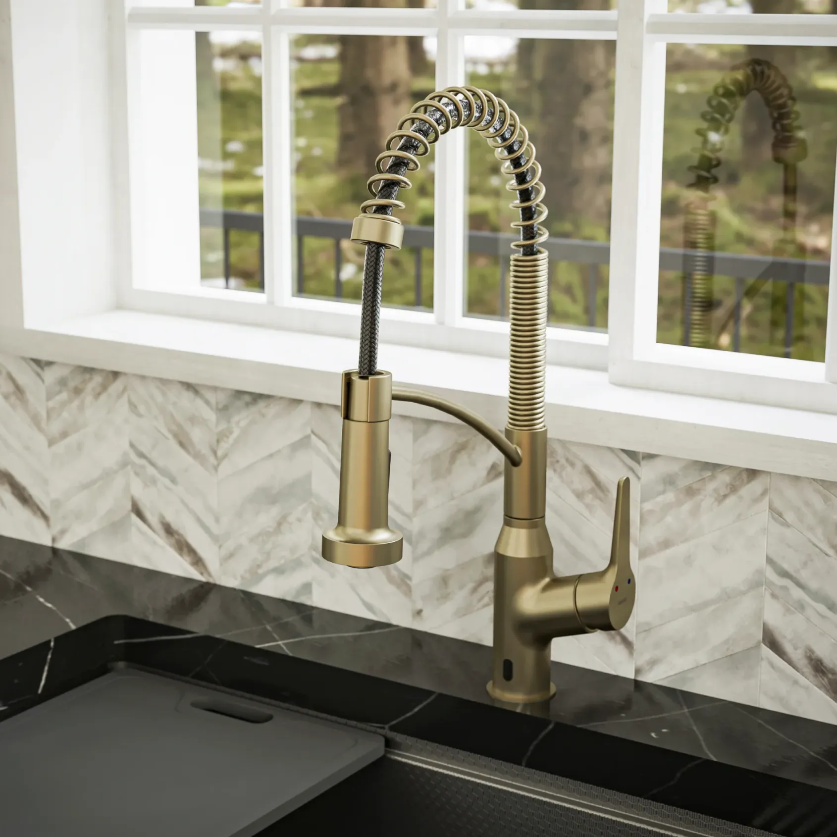 Karran Alston 1.8 GPM Single Lever Handle Lead-free Brass ADA Touchless Kitchen Faucet, Pull-Down, Brushed Gold, KKF215BG