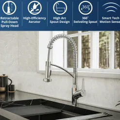 Karran Alston 1.8 GPM Single Lever Handle Lead-free Brass ADA Touchless Kitchen Faucet, Pull-Down, Chrome, KKF215C