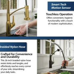 Karran Alston 1.8 GPM Single Lever Handle Lead-free Brass ADA Touchless Kitchen Faucet, Pull-Down, Gold, KKF215G