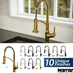 Karran Alston 1.8 GPM Single Lever Handle Lead-free Brass ADA Touchless Kitchen Faucet, Pull-Down, Gold, KKF215G