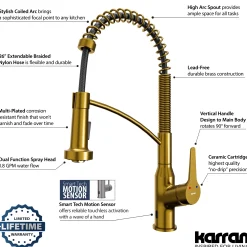 Karran Alston 1.8 GPM Single Lever Handle Lead-free Brass ADA Touchless Kitchen Faucet, Pull-Down, Gold, KKF215G