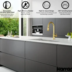 Karran Auburn 1.8 GPM Single Lever Handle Lead-free Brass ADA Kitchen Faucet, Pull-Down Kitchen, Brushed Gold, KKF310BG