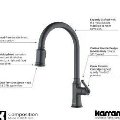 Karran Auburn 1.8 GPM Single Lever Handle Lead-free Brass ADA Kitchen Faucet, Pull-Down Kitchen, Gunmetal Grey, KKF310GG