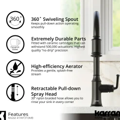 Karran Auburn 1.8 GPM Single Lever Handle Lead-free Brass ADA Kitchen Faucet, Pull-Down Kitchen, Matte Black, KKF310MB
