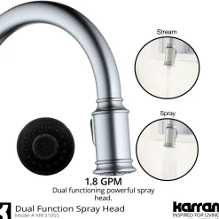 Karran Auburn 1.8 GPM Single Lever Handle Lead-free Brass ADA Kitchen Faucet, Pull-Down Kitchen, Stainless Steel, KKF310SS