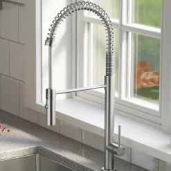 Karran Bluffton 1.8 GPM Single Lever Handle Lead-free Brass ADA Kitchen Faucet, Pull-Down Kitchen, Stainless Steel, KKF220SD35SS