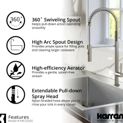 Karran Bluffton 1.8 GPM Single Lever Handle Lead-free Brass ADA Kitchen Faucet, Pull-Down Kitchen, Stainless Steel, KKF220SD35SS