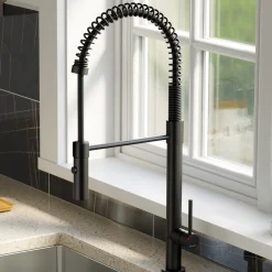 Karran Bluffton 1.8 GPM Single Lever Handle Lead-free Brass ADA Kitchen Faucet, Pull-Down Kitchen, Matte Black, KKF220SD35MB