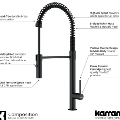 Karran Bluffton 1.8 GPM Single Lever Handle Lead-free Brass ADA Kitchen Faucet, Pull-Down Kitchen, Matte Black, KKF220SD35MB