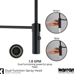 Karran Bluffton 1.8 GPM Single Lever Handle Lead-free Brass ADA Kitchen Faucet, Pull-Down Kitchen, Matte Black, KKF220SD35MB