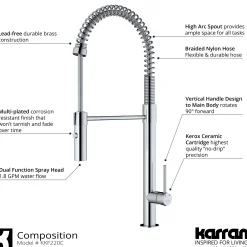 Karran Bluffton 1.8 GPM Single Lever Handle Lead-free Brass ADA Kitchen Faucet, Pull-Down Kitchen, Chrome, KKF220SD35C