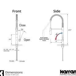 Karran Bluffton 1.8 GPM Single Lever Handle Lead-free Brass ADA Kitchen Faucet, Pull-Down Kitchen, Chrome, KKF220SD35C