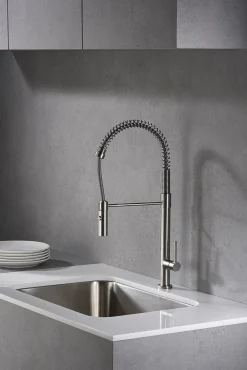 Karran Bluffton Single Lever Handle Lead-free Brass ADA Kitchen Faucet, Pull Down, Stainless Steel, KKF220SS
