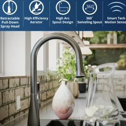 Karran Chantilly 1.8 GPM Single Lever Handle Lead-free Brass ADA Touchless Kitchen Faucet, Pull-Down, Gunmetal Grey, KKF375GG