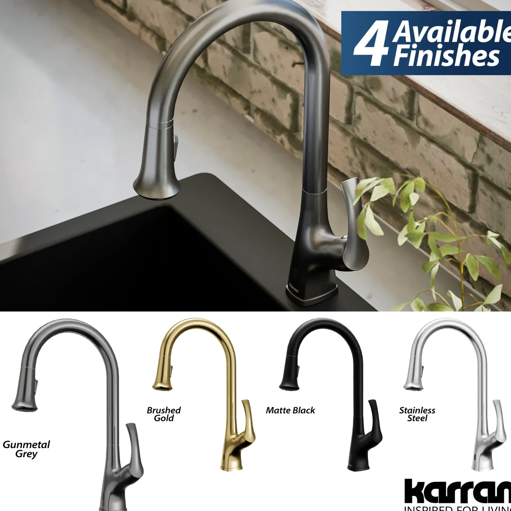 Karran Chantilly 1.8 GPM Single Lever Handle Lead-free Brass ADA Touchless Kitchen Faucet, Pull-Down, Gunmetal Grey, KKF375GG