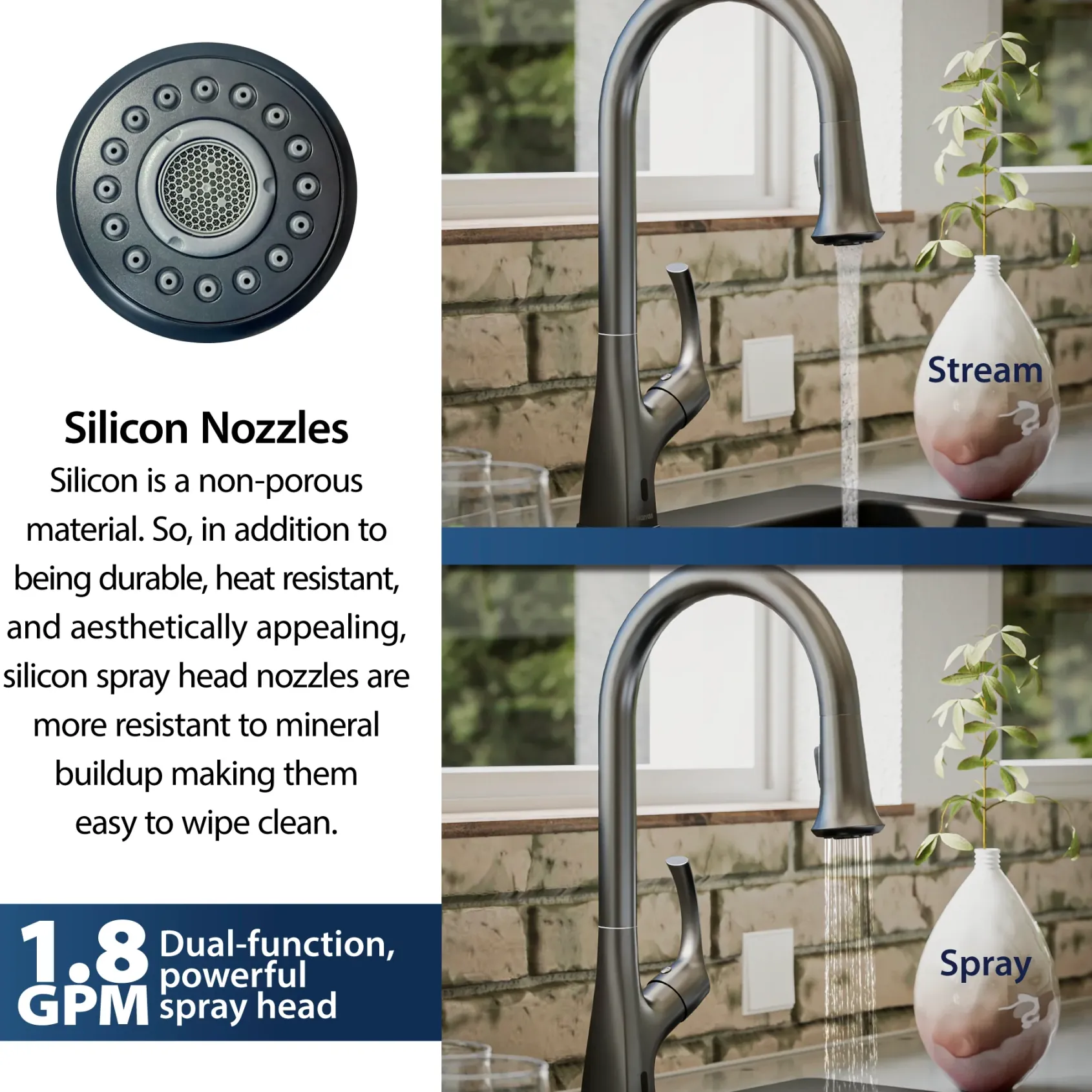 Karran Chantilly 1.8 GPM Single Lever Handle Lead-free Brass ADA Touchless Kitchen Faucet, Pull-Down, Gunmetal Grey, KKF375GG