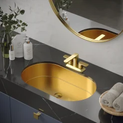 Karran Cinox 17" x 27.5" Oval Undermount Stainless Steel Bathroom Sink, Gold, 16 Gauge, CCU200G