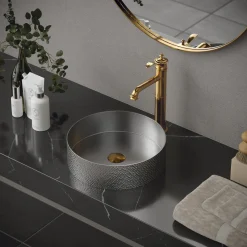 Karran Cinox 15" x 15" Round Vessel Stainless Steel Bathroom Sink, 16 Gauge, CCV100SS