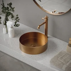 Karran Cinox 14.25" x 14.25" Round Vessel Stainless Steel Bathroom Sink, Brushed Copper, 16 Gauge, CCV200BC
