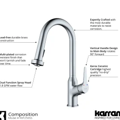 Karran Dockton 1.8 GPM Single Lever Handle Lead-free Brass ADA Kitchen Faucet, Pull-Down Kitchen, Stainless Steel, KKF250SD25SS