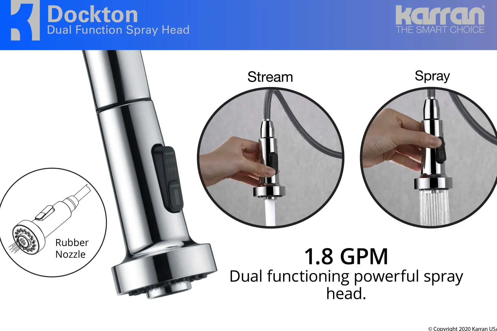 Karran Dockton Single Lever Handle Lead-free Brass ADA Kitchen Faucet, Pull Down, Chrome, KKF250C