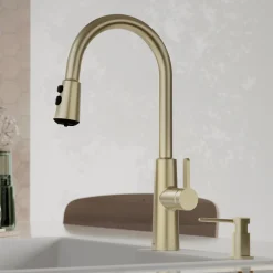 Karran Elmsworth 1.8 GPM Single Lever Lead-free Brass ADA Kitchen Faucet, Pull-Down, Spot-Free Champagne Bronze, KKF760SFCB
