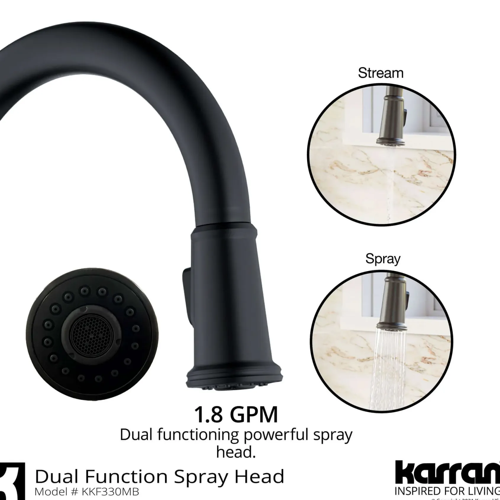 Karran Elwood 1.8 GPM Single Lever Handle Lead-free Brass ADA Kitchen Faucet, Pull-Down Kitchen, Matte Black, KKF330MB