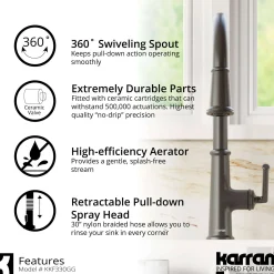Karran Elwood 1.8 GPM Single Lever Handle Lead-free Brass ADA Kitchen Faucet, Pull-Down Kitchen, Gunmetal Grey, KKF330GG