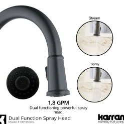 Karran Elwood 1.8 GPM Single Lever Handle Lead-free Brass ADA Kitchen Faucet, Pull-Down Kitchen, Gunmetal Grey, KKF330GG