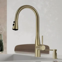 Karran Faraday 1.8 GPM Single Lever Lead-free Brass ADA Kitchen Faucet, Pull-Down, Spot-Free Champagne Bronze, KKF750SFCB