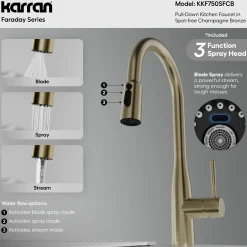 Karran Faraday 1.8 GPM Single Lever Lead-free Brass ADA Kitchen Faucet, Pull-Down, Spot-Free Champagne Bronze, KKF750SFCB