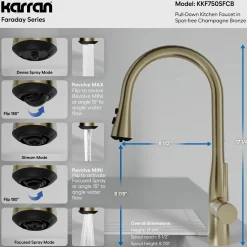 Karran Faraday 1.8 GPM Single Lever Lead-free Brass ADA Kitchen Faucet, Pull-Down, Spot-Free Champagne Bronze, KKF750SFCB