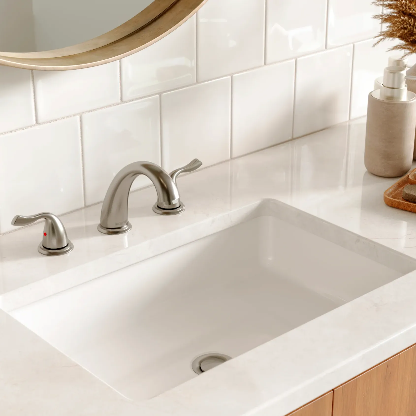 Karran Fulham 1.2 GPM Double Lever Handle Lead-free Brass ADA Bathroom Faucet, Widespread, Stainless Steel, KBF450SS