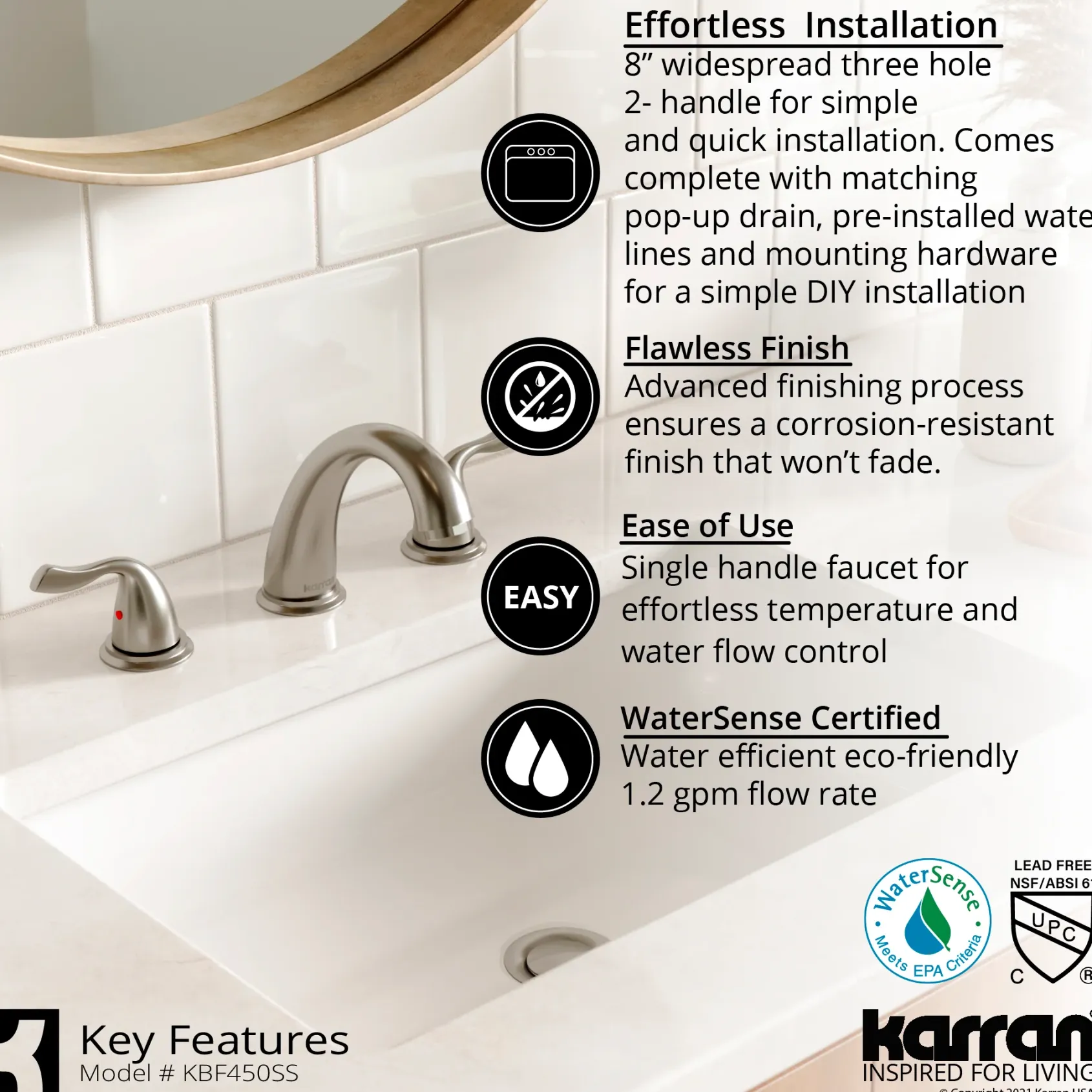 Karran Fulham 1.2 GPM Double Lever Handle Lead-free Brass ADA Bathroom Faucet, Widespread, Stainless Steel, KBF450SS